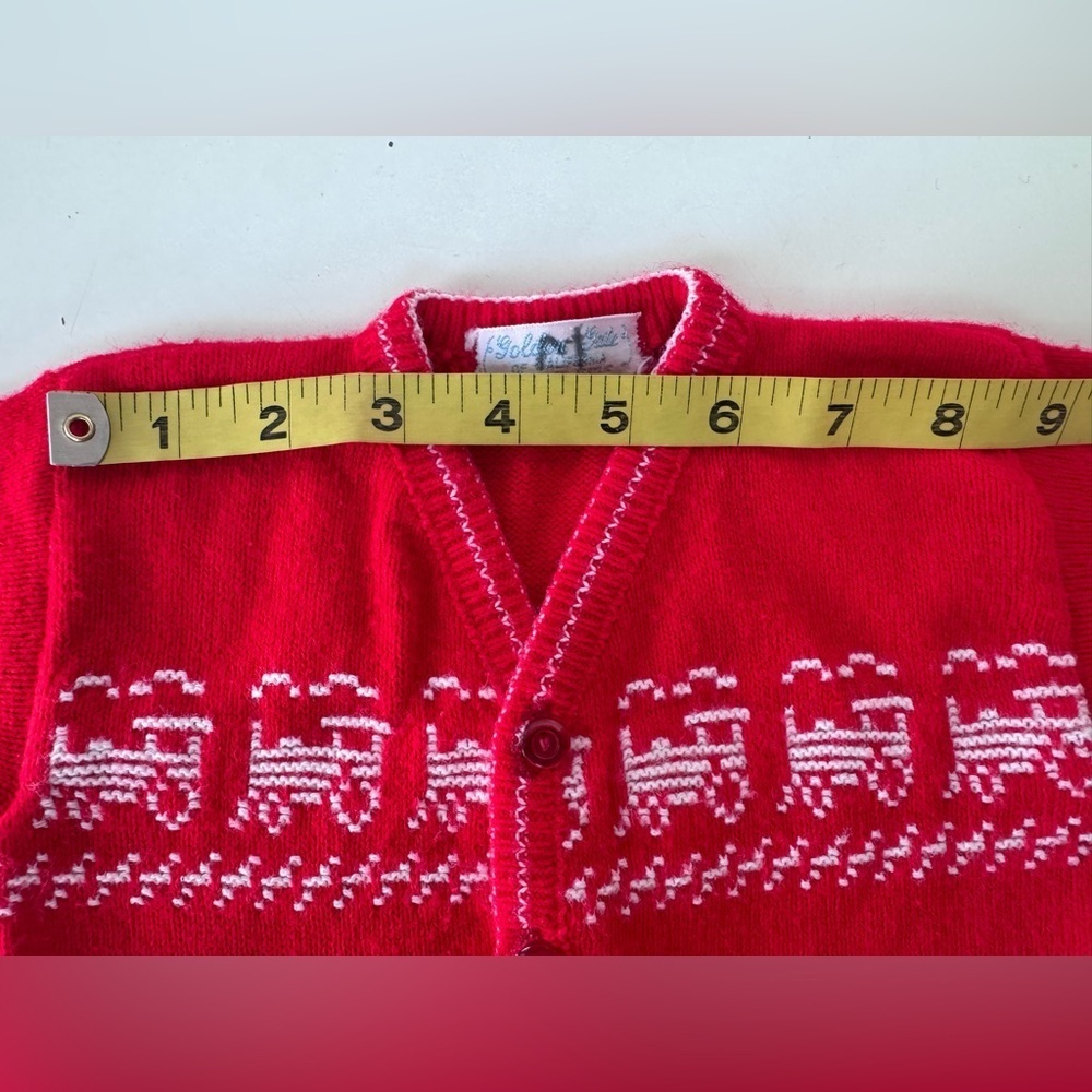 Vintage 70s Golden Gate California Red Train Baby Button Down Cardigan Sweater - Picture 5 of 8
